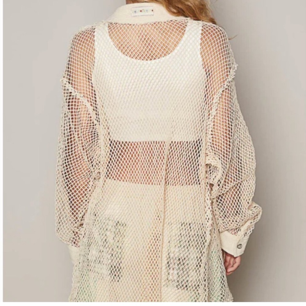 NWOT POL Coastal Nautical Fishnet Button Down Boho Shirt - Size L - Picture 2 of 14
